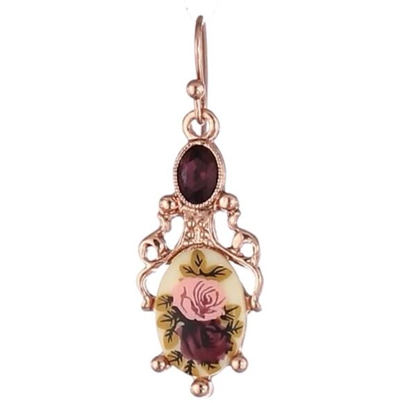 1928 Rose Gold Manor House Filigree Dangling Drop Hook Earrings - Picture 4 of 8